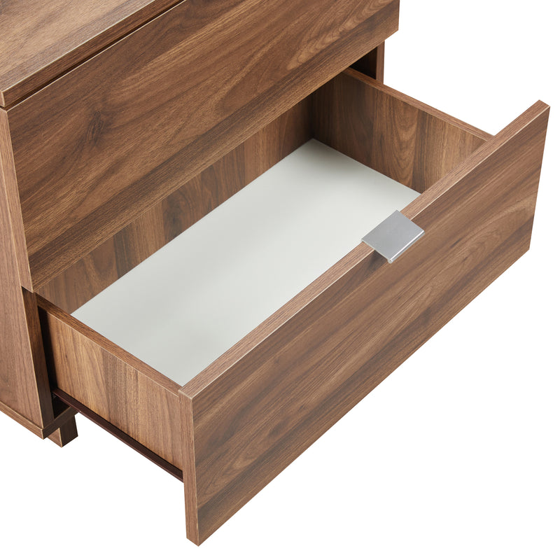 Modern Walnut Nightstand with Drawer & Slim Metal Handles – Wooden Finish