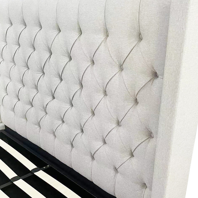 Veronica Winged Grey Linen Fabric Gas Lift Multiple Sizes Bed Frame