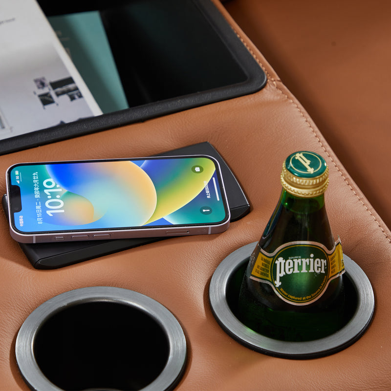 London 5 Seater Corner Sofa Chaise Premium Genuine Leather Power Slide Left/Right Chaise Cup-Holder Charging Point