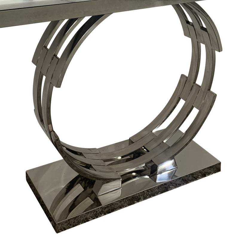 Kelvin Hall Table Whitish Faux Marble Top Aesthetic Metal Made Design Silver Colour