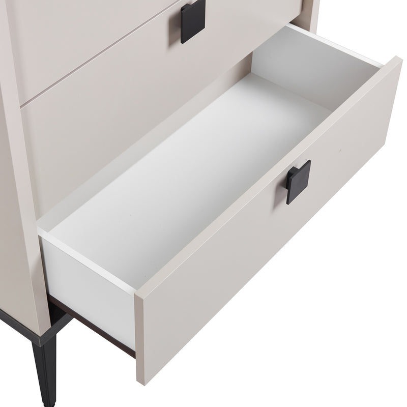 Maxwell Melamine Finish & Metal Legs Handles Tallboy with 5 Drawers