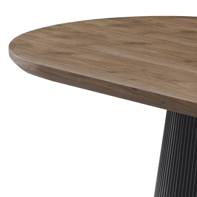 Nova Dining Table with Walnut Veneer Top & Black Fluted Pedestal Base
