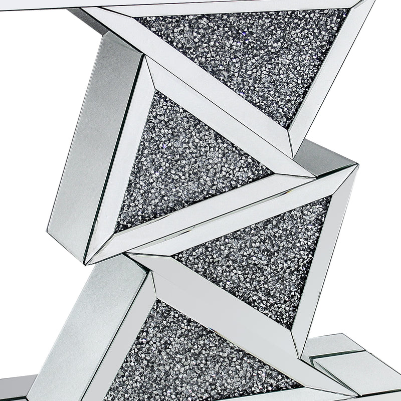 Bianca Hall Table MDF Silver Mirror Crush Crystal Zigzag Design