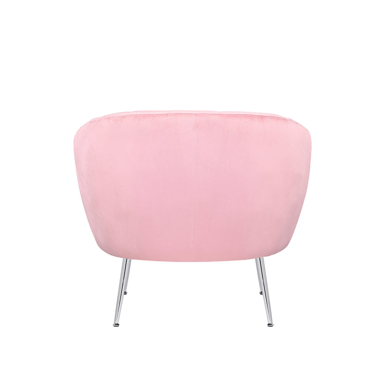Margo Arm Chair Light Pink Velvet Wooden Frame Iron Legs in Silver Colour