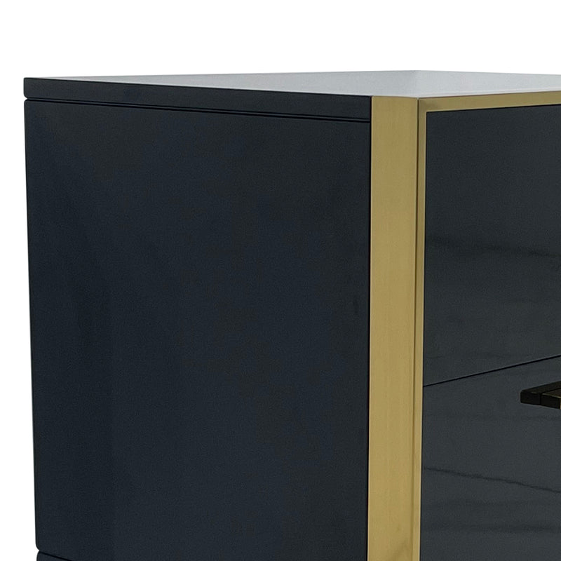 Dynasty Stainless Steel Frame Black & Gold Finish Bedside Table