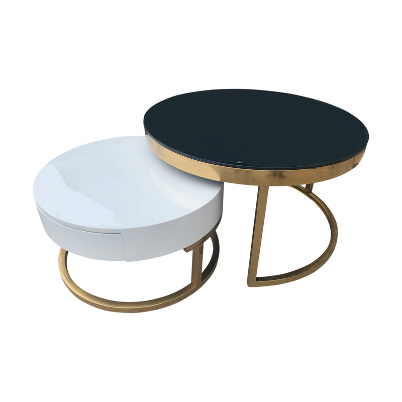 Texas Coffee Table Tempered Glass Storage Drawer Metal Base Stainless