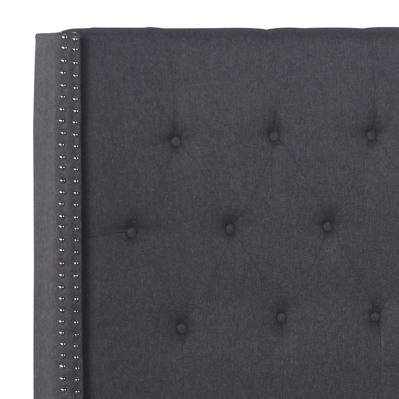 Milano Queen Bed Headboard – Charcoal Linen with Wingback Design