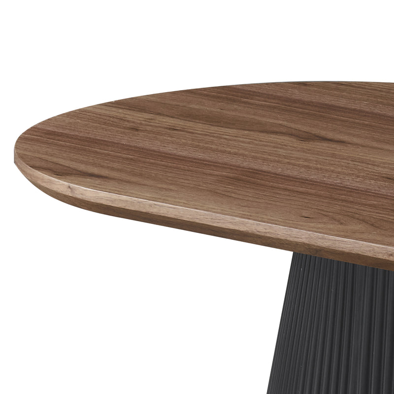 Nova Coffee Table with Walnut Veneer Top & Black Fluted Pedestal Base