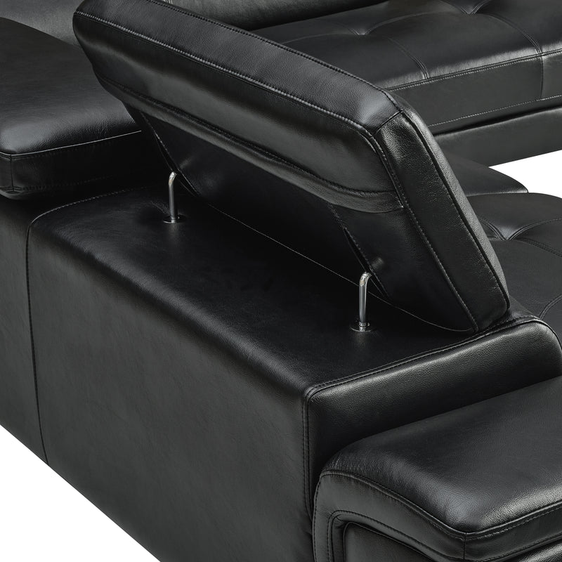 Vienna 5-Seater Black/Grey Leatherette Corner Sofa with Chaise
