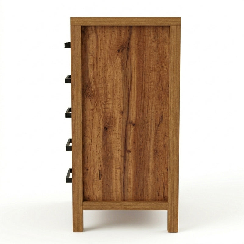 Toffee Timber Look Tallboy with 5 Drawers