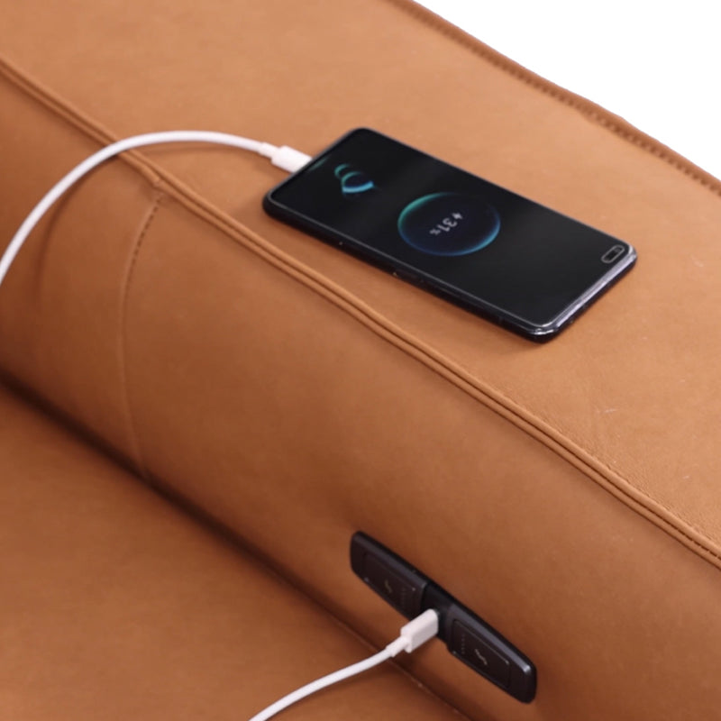 Albany 3 Seater Tan Genuine Leather Sofa Bed with Chaise