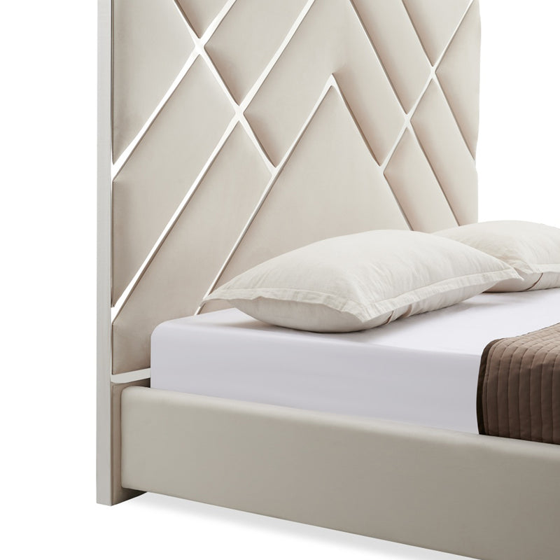 Matrix Bed Frame Fabric Padded Upholstery High Quality Slats Polished Stainless Steel Feet