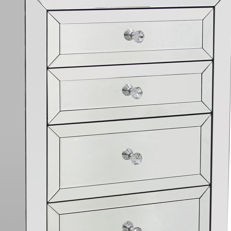 Camelia Tallboy MDF Silver Mirror Five Drawers Sparkling Handle