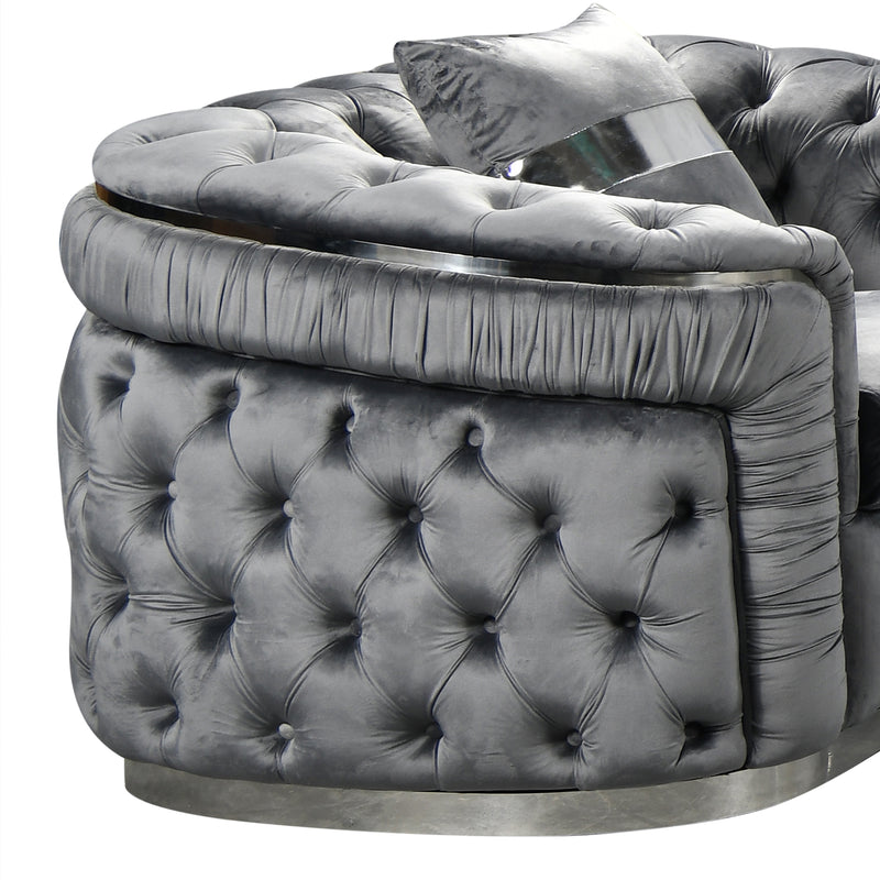 Duke 3+2 Seater Sofa Velvet Solid Wood Plywood Gold/Silver Stainless Steel