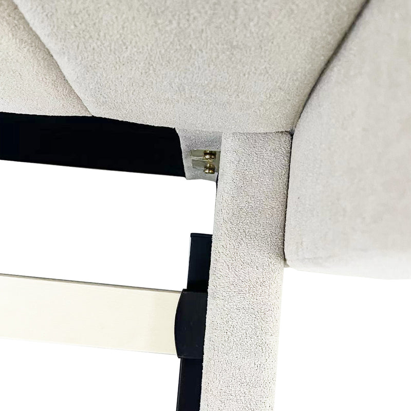 Alexa Beige Linen Fabric Headboard 4 Drawers with Wheels MDF Bed Frame