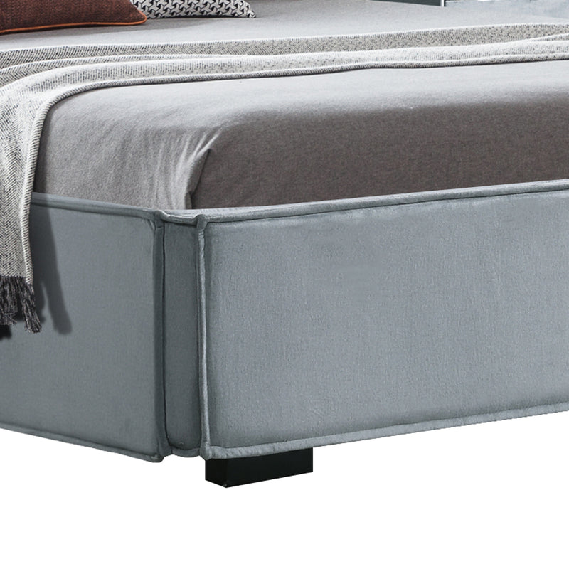 Estella Queen Bed Frame Fabric Upholstery KD Slat Grey Velvet Fabric Wooden Feet
