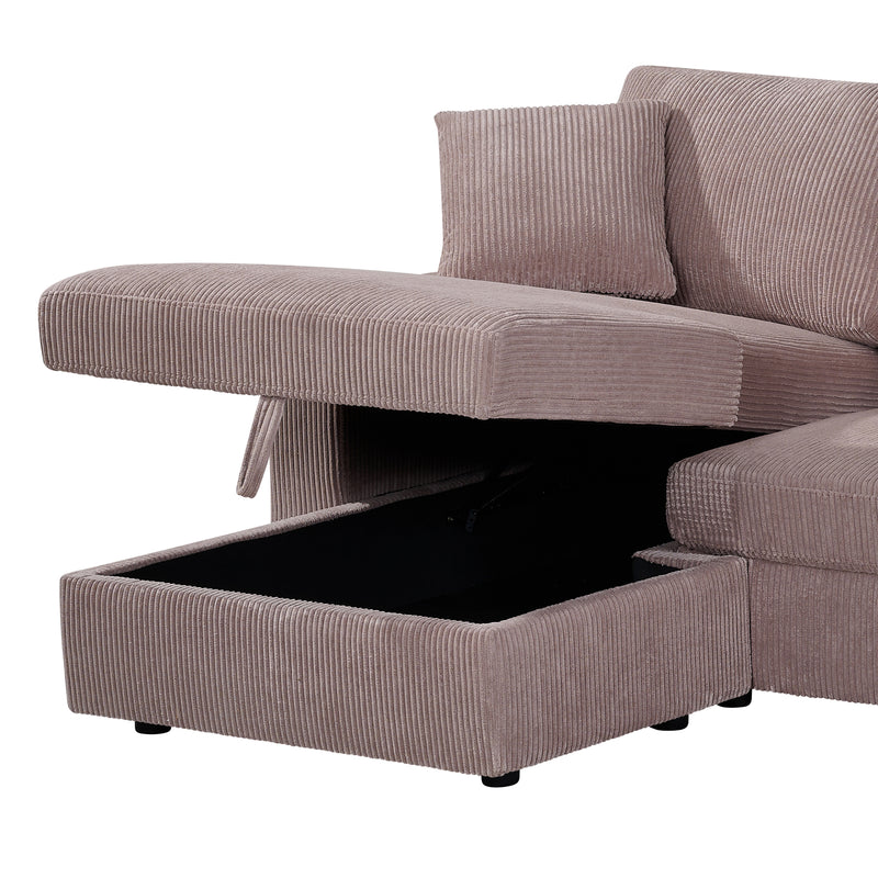 Iris 5-Piece Modular Corduroy Sofa with Storage Chaise