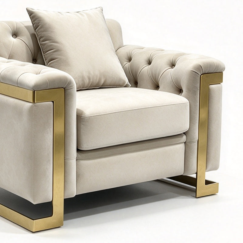 Juliette 3+1+1 Seater Velvet Sofa with Gold Trim – Beige