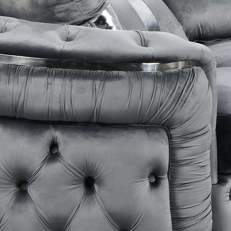 Duke 3+2+1 Seater Sofa Velvet Solid Wood Plywood Gold/Silver Stainless Steel