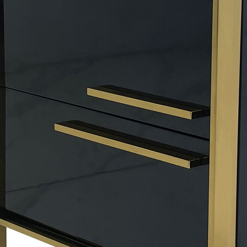 Dynasty Stainless Steel Frame Black & Gold Finish Bedside Table