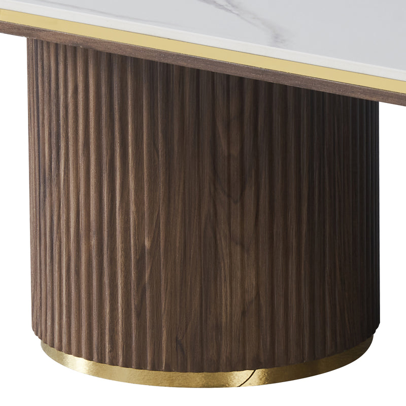 Archie Rectangular Coffee Table with Sintered Stone Top & Timber-Look Finish