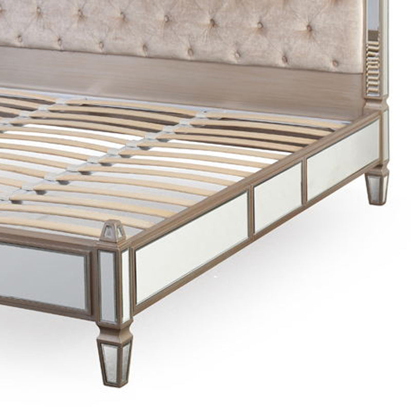 Antique Bedframe Mirrored Work Gold Colour Tufted Headboard Deep Quilting