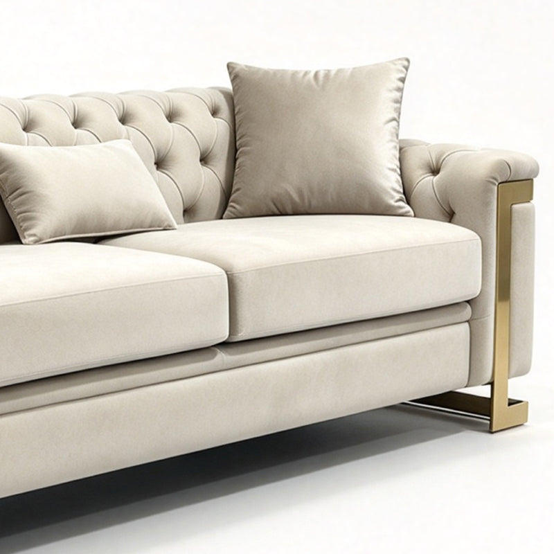 Juliette 3+1+1 Seater Velvet Sofa with Gold Trim – Beige