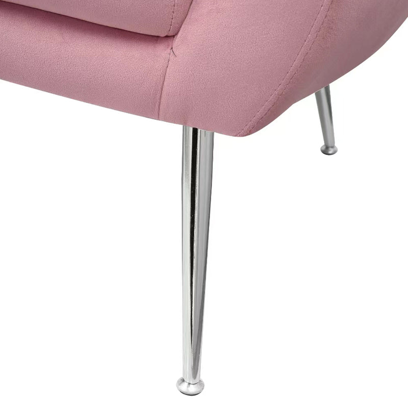 Margo Arm Chair Light Pink Velvet Wooden Frame Iron Legs in Silver Colour