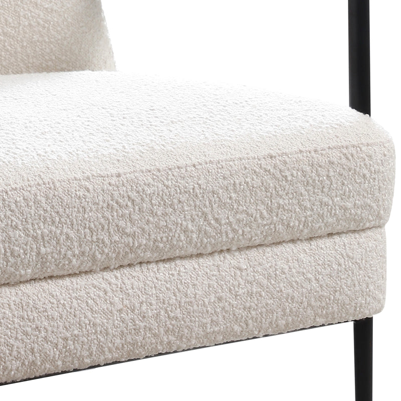 Denmark White Fabric Armchair with Wooden Arms & Black Metal Legs