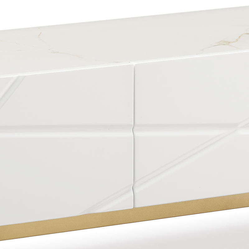 Amelia TV Cabinet MDF High Gloss Painting Storage Drawers Metal Base