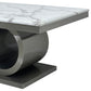 Paradise Coffee Table White Faux Marble Top Aesthetic Metal Made Design on Base Silver Colour