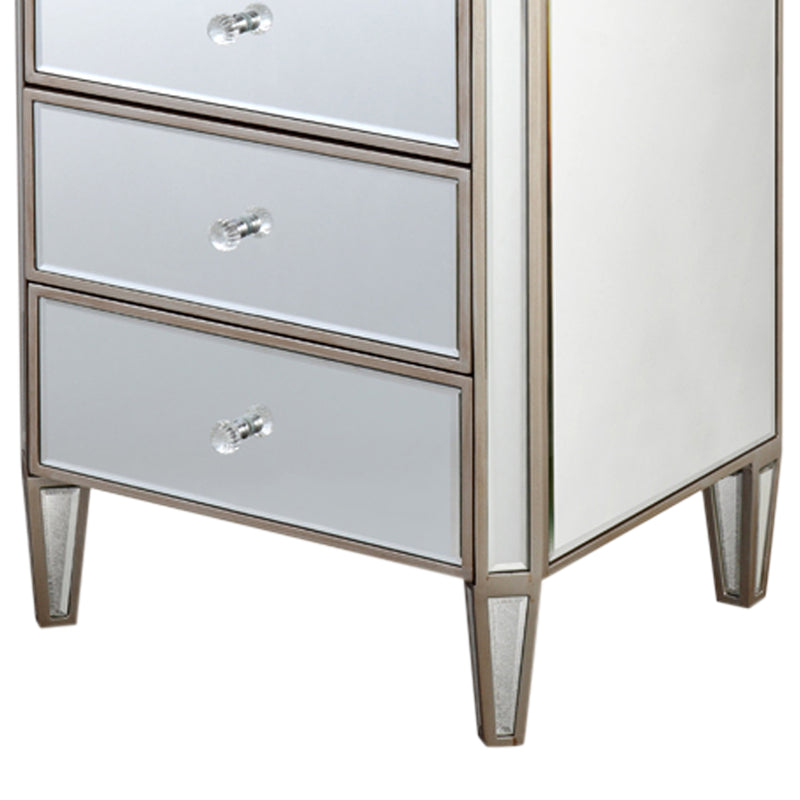 Antique 3 Drawers Mirrored Work Bedside Table with Golden Border