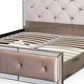 Germany Bedframe Velvet Upholstery Tufted Headboard Mirrored Work Deep Quilting in Beige Colour