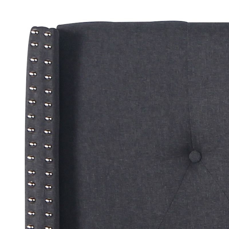 Milano Queen Bed Headboard – Charcoal Linen with Wingback Design