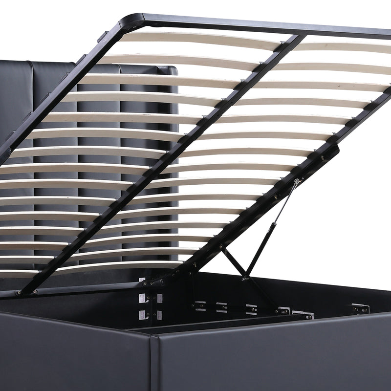 Prado Bedframe MDF Gas Lift Storage Space Leather Upholstery Knock-down Slats Middle Support Leg