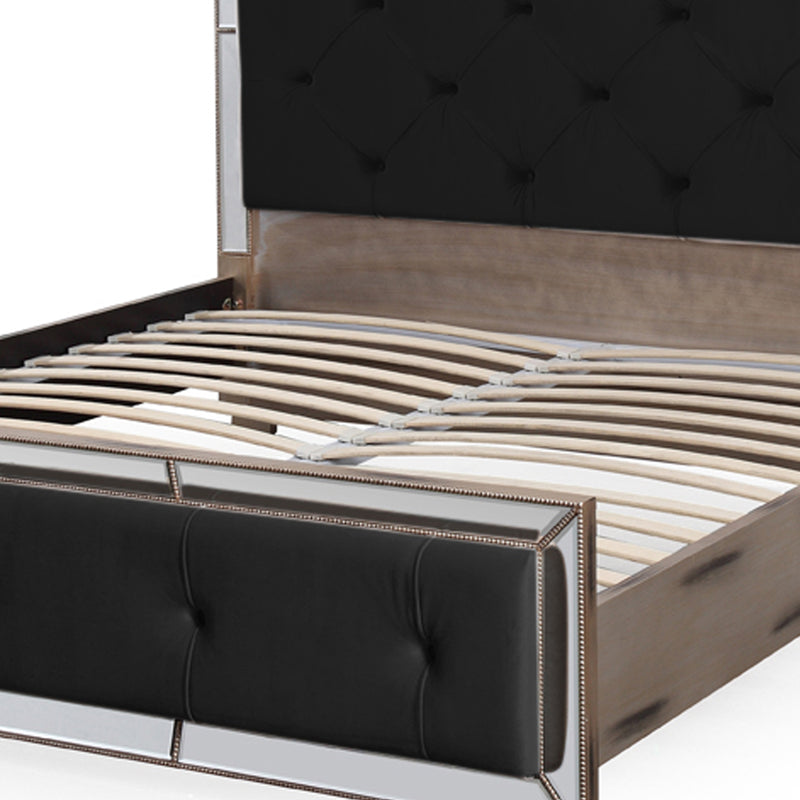 Germany Bedframe Velvet Upholstery Tufted Headboard Mirrored Work Deep Quilting in Beige Colour