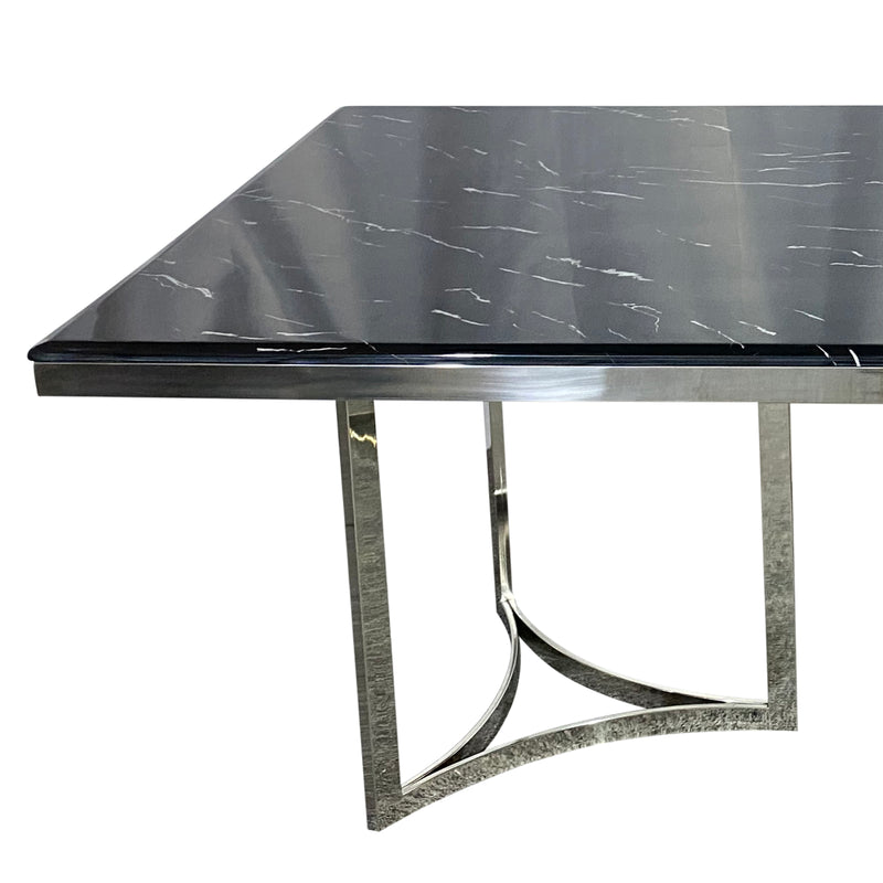 Fancy 7pcs Dining Set White Table Top Faux Marble Golden Steel Base