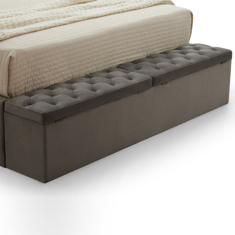 Helena Multiple Sizes Bed Frame Fabric Upholstery Tufted Headboard Slats Storage