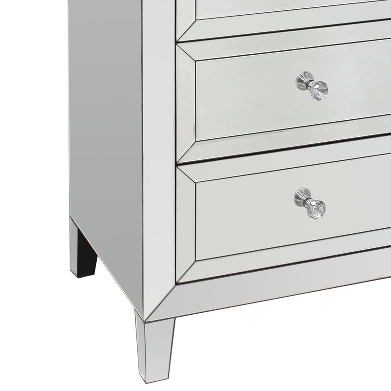 Camelia Tallboy MDF Silver Mirror Five Drawers Sparkling Handle