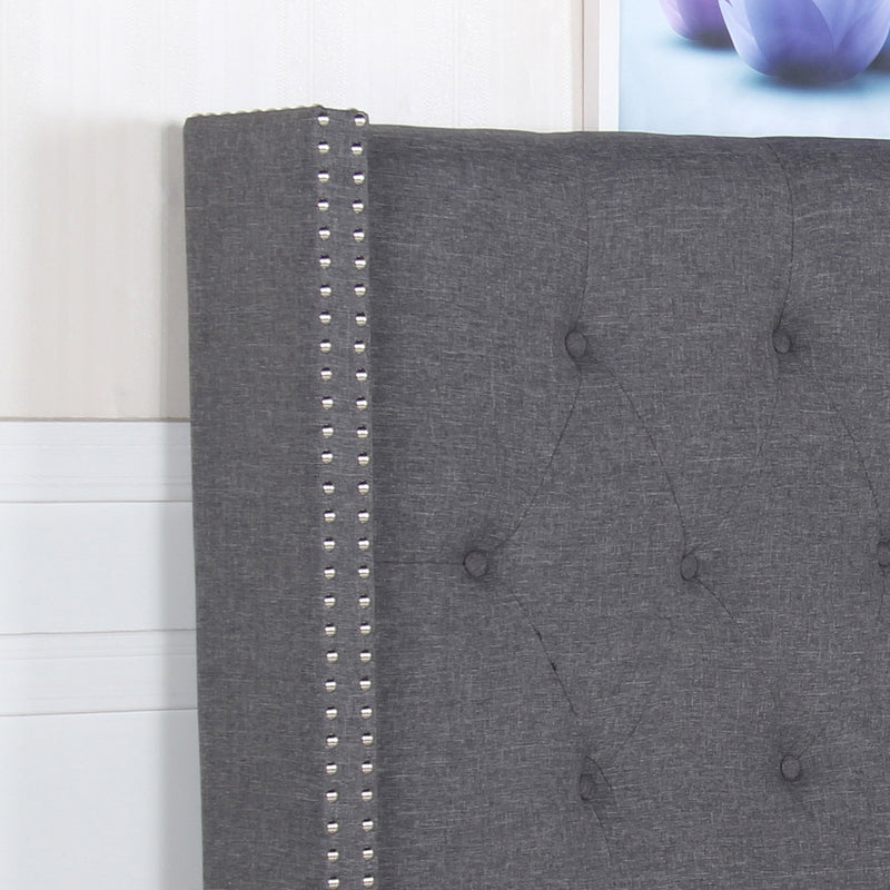 Milano Queen Bed Headboard – Charcoal Linen with Wingback Design