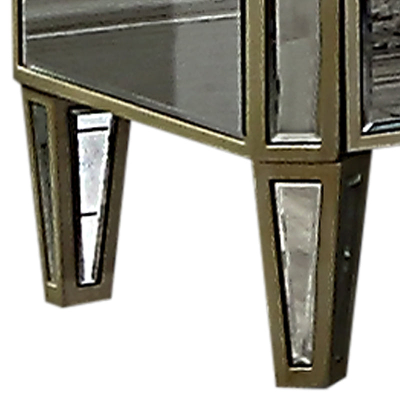 Antique 3 Drawers Mirrored Work Bedside Table with Golden Border