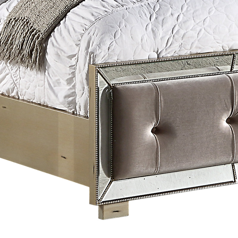 Germany Bedframe Velvet Upholstery Tufted Headboard Mirrored Work Deep Quilting in Beige Colour
