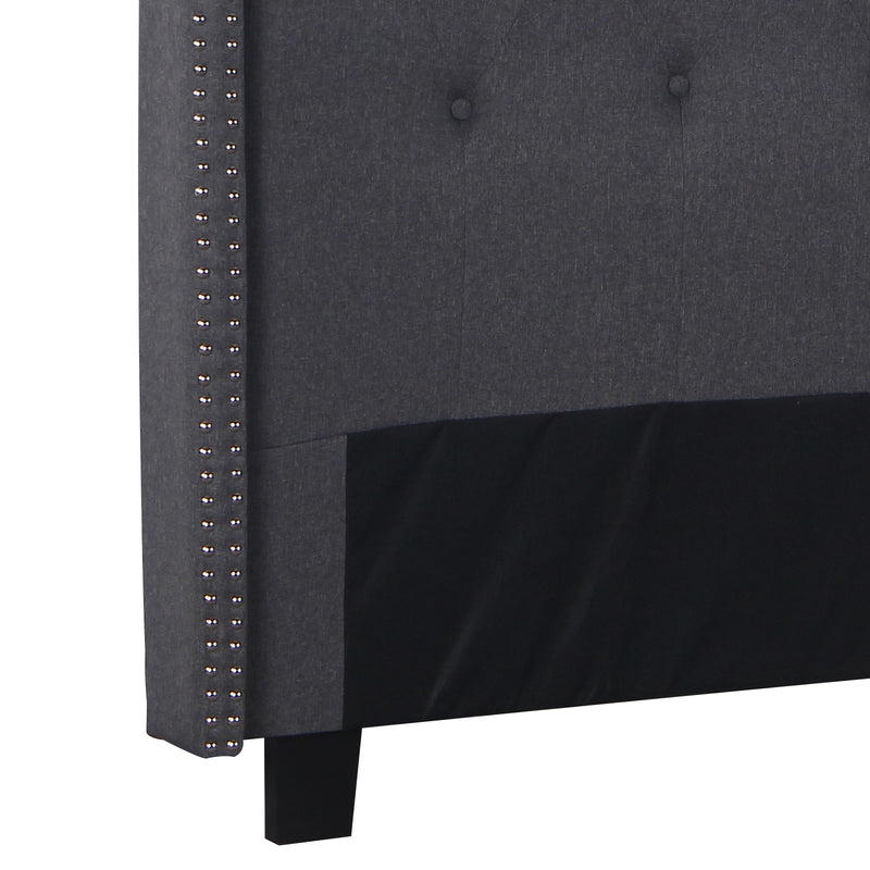 Milano Queen Bed Headboard – Charcoal Linen with Wingback Design