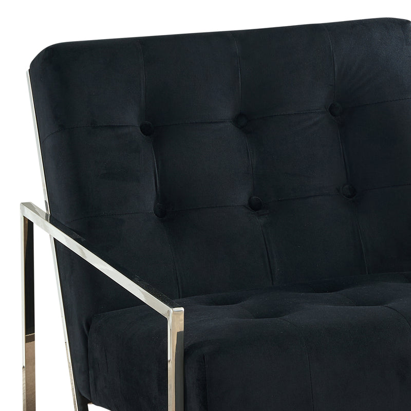 Comfy Velvet Carman Accent Chair with Metal Base – Deep Quilted Backrest