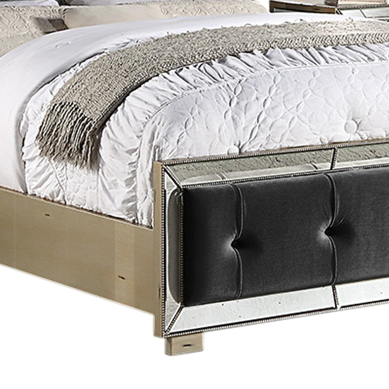 Germany Bedframe Velvet Upholstery Tufted Headboard Mirrored Work Deep Quilting in Beige Colour