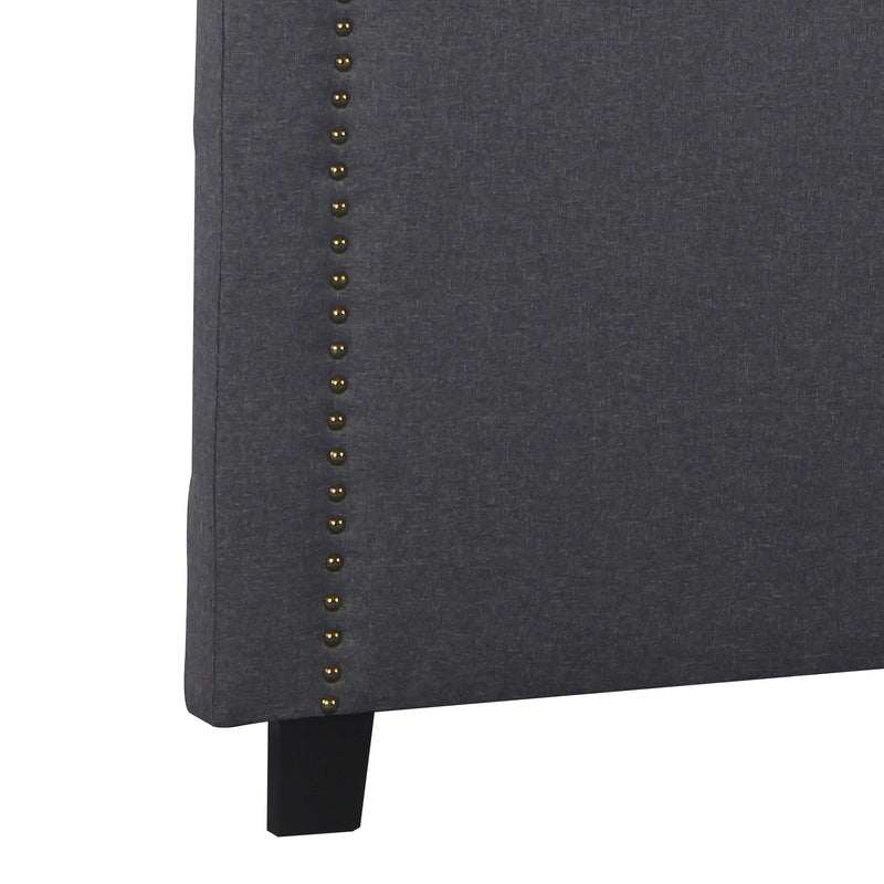 Carla Queen Charcoal Headboard with Curved Shape & Metal Studs