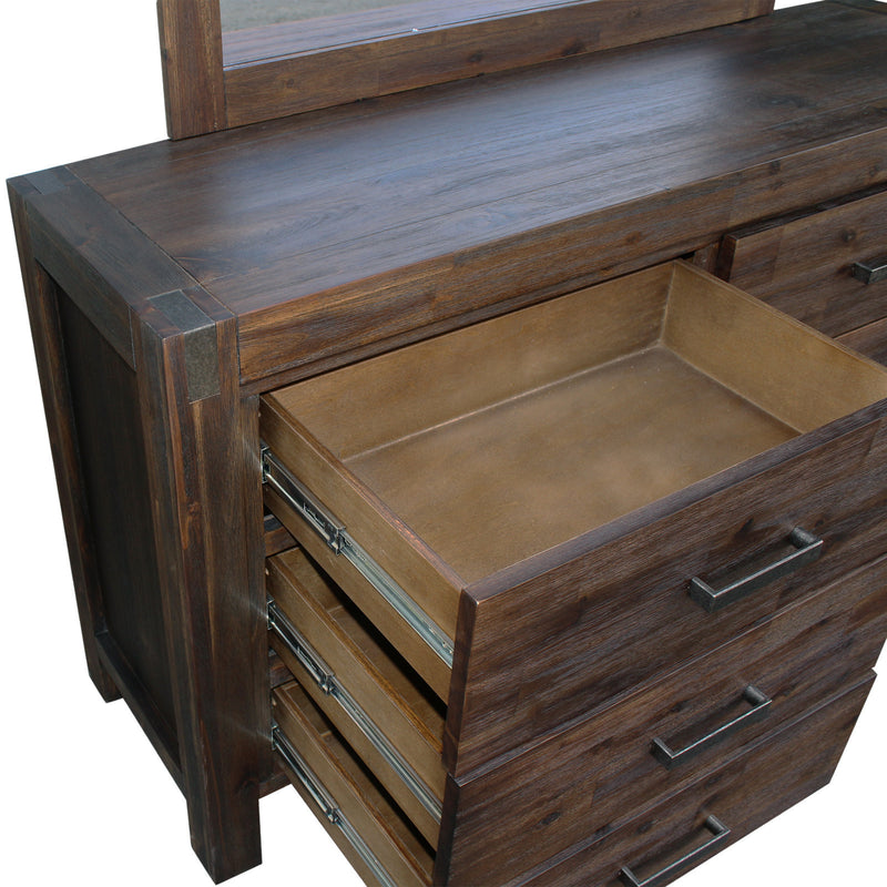 Nowra 6 Drawers Dressing Chest In Solid Acacia Timber with Mirror
