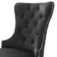 Victoria 2x Dining Chair Black Velvet Upholstery Button Studding Deep Quilting Wooden Frame Back with Lion Ring and Nail Stainless Steel Legs