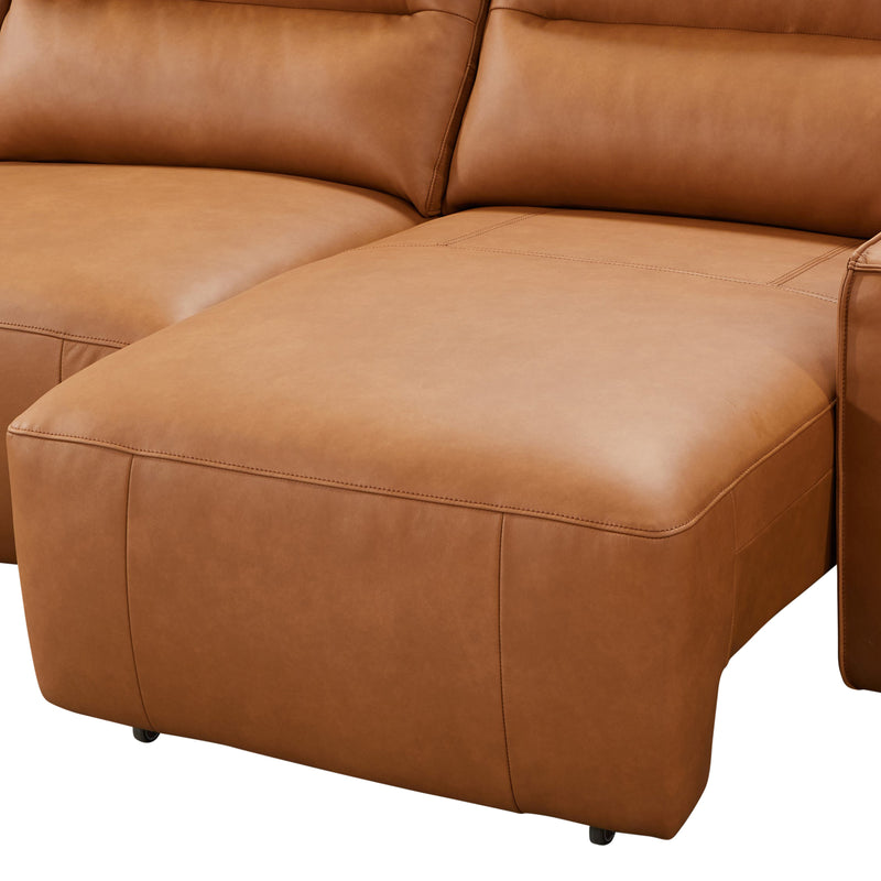 Albany 3 Seater Tan Genuine Leather Sofa Bed with Chaise