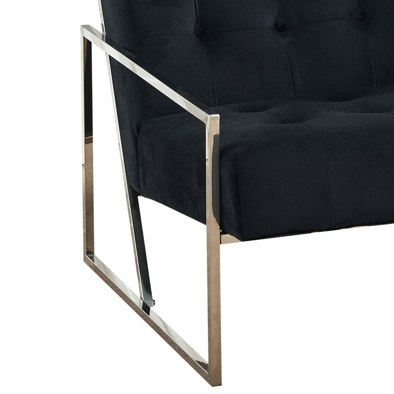 Comfy Velvet Carman Accent Chair with Metal Base – Deep Quilted Backrest